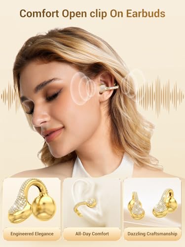 JewelPods C01 Pro Open Ear Headphones, Gold | Luxury Jewelry, Wireless Earbuds - color: Gold