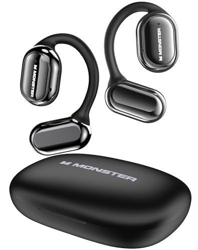 Monster Open Free AC100 Open Ear Headphones, Bluetooth 5.3 Wireless Headphones, Immersive Stereo Sound by Dual Large Driver, Clear Talk, 30H Playtime, Waterproof Earbuds for Running, Black