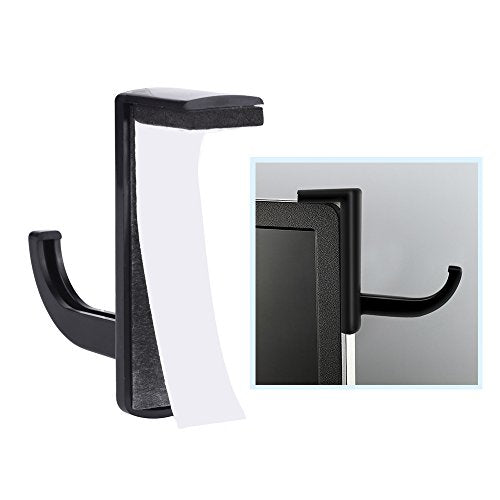 Mudder 4 Pack Headphone Hanger Hook for Monitor, Adhesive Mount, Black | 4 Stick-on headset holder, no screw install, fits most computer desk monitor edge, adhesive hooks included