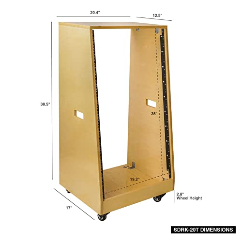 Sound Town DIY Solid Baltic Birch Plywood Slanted 20U Studio Rack, Golden Oak, with Rubber Feet, Casters (SDRK-20T) - size: 20U,Golden Oak
