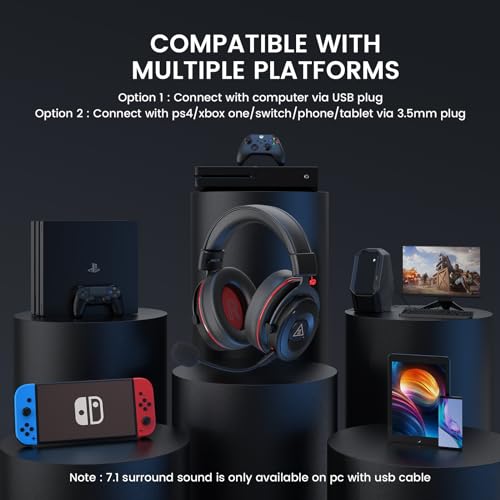 EKSA E900 Pro USB Gaming Headset for PC - Computer Headset with Detachable Noise Cancelling Mic, 7.1 Surround Sound, 50MM Driver - Headphones with Microphone for PS4/PS5, Xbox One, Laptop, Office | Computer Headset with Detachable Noise Cancelling Mic, He