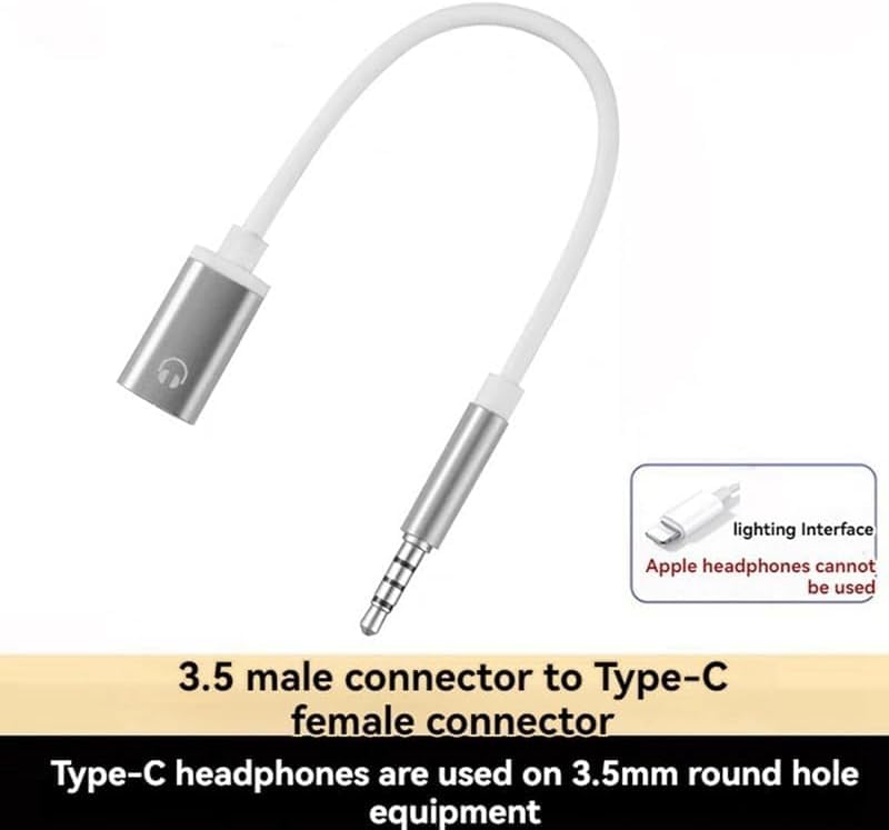 3.5mm Male to Type-C Female Audio Adapter Cable, White, Compatible with Smartphones, MP3 Players, Laptops, Tablets