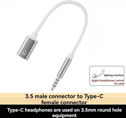 3.5mm Male to Type-C Female Audio Adapter Cable, White, Compatible with Smartphones, MP3 Players, Laptops, Tablets