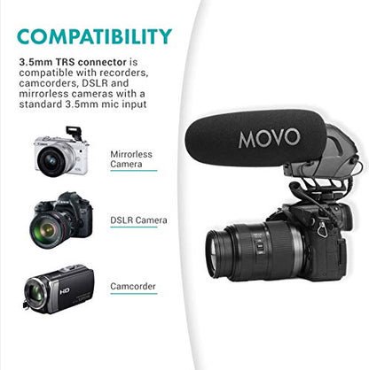 Movo VXR3030 Camera Shotgun Microphone - Supercardioid Microphone with Headphone Monitoring for DSLR's, Mirrorless, Recorders, and Camcorders