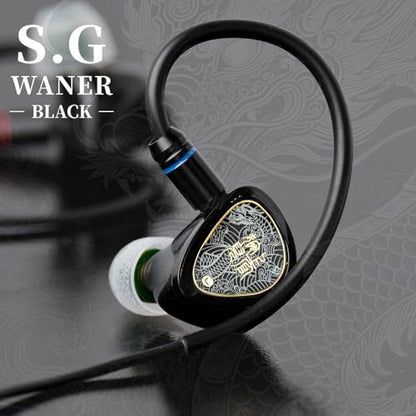 TANGZU Wan'er S.G II Wired Earbuds, in-Ear Monitors with 10mm Dynamic Driver PET Diaphragm, HiFi Gaming IEM Earphones, 0.78mm 2-Pin Detachable Cable, Tangle-Free (Black 4.4mm Without Mic) - color: Black, size: 4.4mm