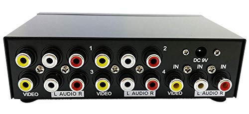 QiCheng&LYS Powered 4 Way 3 RCA Splitter Box 1 in 4 Out Composite Video Audio Distribution Duplicator with Power Adapter for Cable Box DVD DVR Analog TV Port (1 in 4 Out) - color: 1 In 4 Out