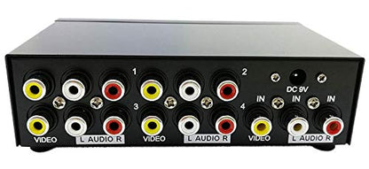 QiCheng&LYS Powered 4 Way 3 RCA Splitter Box 1 in 4 Out Composite Video Audio Distribution Duplicator with Power Adapter for Cable Box DVD DVR Analog TV Port (1 in 4 Out) - color: 1 In 4 Out
