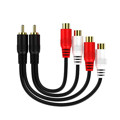 Eanetf RCA 1 Male to 2 Female Y Adapter 2 Pack 0.6FT Gold | RCA Y splitter 1 male to 2 female, 2 pack, 0.6FT, Gold plated, OFC conductor + dual shielding, For audio/subwoofer,