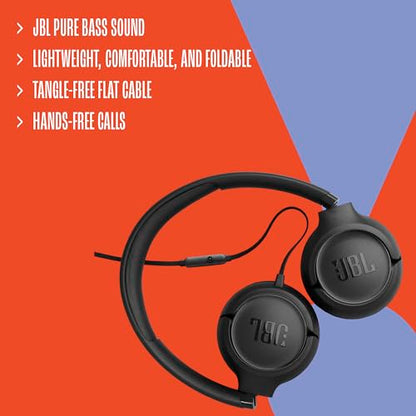 JBL Tune 530 Wired - Wired On-Ear Headphones - White | JBL Pure Bass Sound, Lightweight, comfortable, and foldable, Tangle-free flat cable, Hands-free calls - color: White