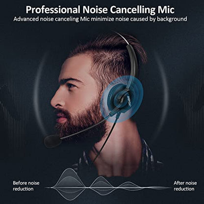 AGPTEK® Hands-Free Call Center Noise Cancelling Corded Headset | with Microphone, Monaural Headset Headphone for Desk Telephone, with 4-Pin RJ9 Crystal Head - size: Monaural Headset