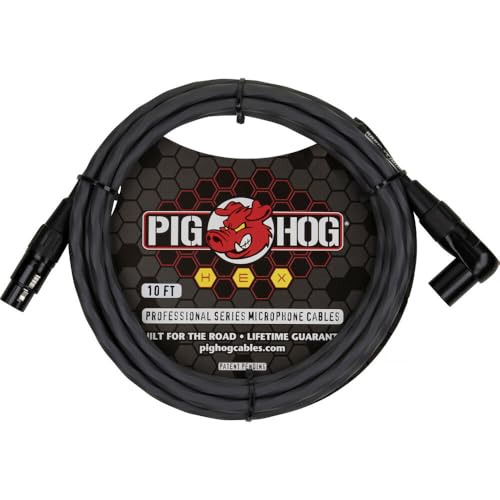 Pig Hog PHMH10GRR Hex Series, 10ft Right Angle Mic Cable, Grey (Pair)