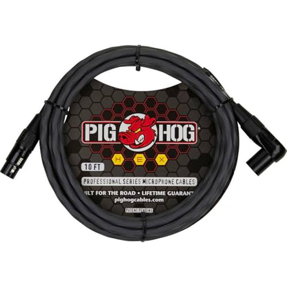 Pig Hog PHMH10GRR Hex Series, 10ft Right Angle Mic Cable, Grey (Pair)