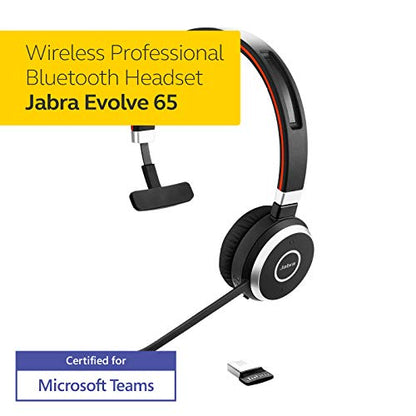 Jabra Evolve 65 MS Teams Wireless Headset, Mono – Includes Link 370 USB Adapter – Bluetooth Headset with Industry-Leading Wireless Performance, Advanced Noise-Cancelling Microphone, All Day Battery - size: Single-ear, style: Teams Certified