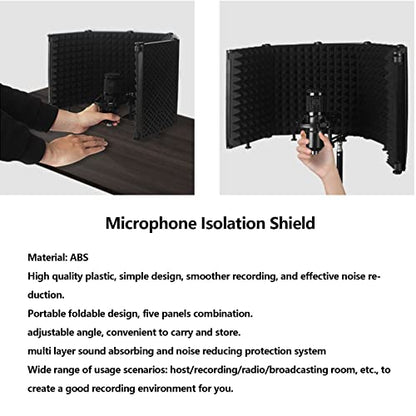 EBTOOLS Microphone Isolation, Foldable Sound Absorbing Foam Reflector with 3/8 and 5/8 Mic Adapter, for Recording Studio Podcast Vocal Broadcasting