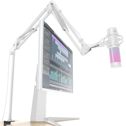 Premium White Overhead Mic Boom Arm, 15.7" Extra Tall Desk Mic Stand with 25.5" Reach, All-Aluminum Heavy Duty Microphone Arm, 1.8KG Load, 360° Adjustable for Streaming, Gaming, Podcast, YouTube - color: White (Overhead)