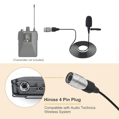 Lavalier Microphone, Cardioid Condenser Clip On Microphone, Lapel Microphone Compatible with Audio Technica Microphone Wireless System, Hirose 4 Pin Plug, Ideal for Lectures, Theater, Actors - size: Hirose 4 Pin Plug