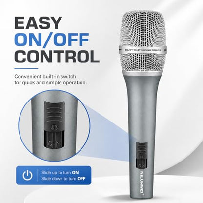 Dynamic Microphone - Heart shaped Directional Wired Microphone, used as a vocal microphone for live sing, with 14 foot XLR to 1/4 inch audio cable, desktop tripod, extension pole, Mic storage bag