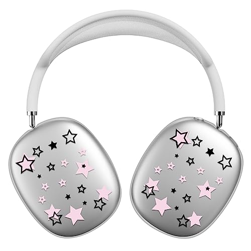 Silicone Case for AirPods Max Headphones, Clear Star Soft TPU Ear Cups Cover/Ear Pad Cover/Headband Protection for Apple AirPods Max USB-C/Lightning (2024/2020) (Pink Stars)