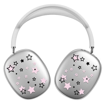 Silicone Case for AirPods Max Headphones, Clear Star Soft TPU Ear Cups Cover/Ear Pad Cover/Headband Protection for Apple AirPods Max USB-C/Lightning (2024/2020) (Pink Stars)