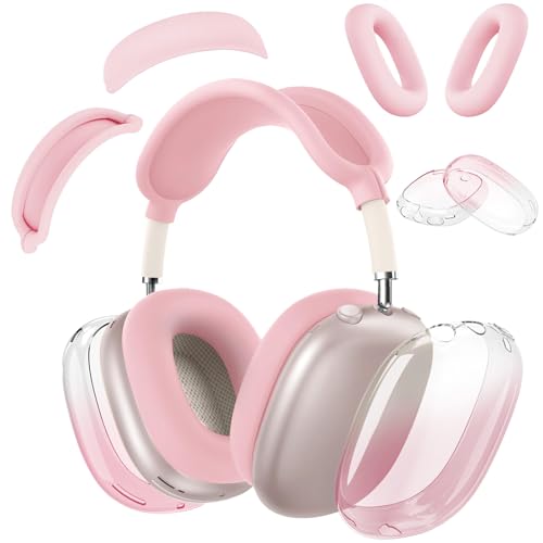 Silicone Case Cover for AirPods Max Headphones,Clear Soft TPU Ear Cups Cover/Ear Pad Case Cover/Headband Cover Transparent Accessories for Apple AirPods Max (2024/2020) (Gradient Pink) - color: Gradient Pink