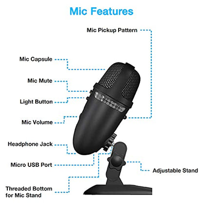 Cyber Acoustics Premium USB Microphone with Dual Recording Patterns - 24-bit Recording Perfect for Podcasting and Vlogging - Compatible with PC and Mac (CVL-2009) - style: CVL-2009