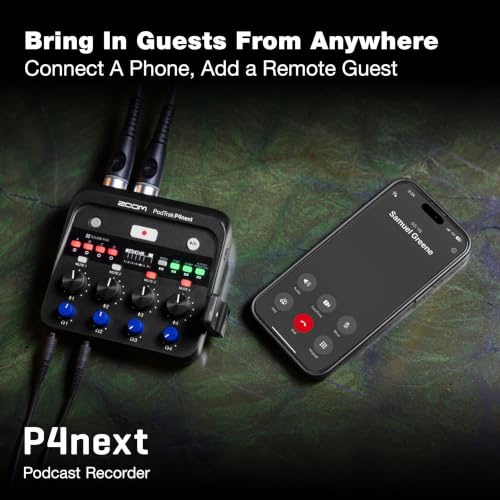 Zoom PodTrak P4next Podcast Recorder with 4 Inputs + AI Noise Reduction | 4 Mic Inputs, 4 Headphone Outputs, Sound Pads, Phone Input, USB Audio Interface, Battery Powered for Podcasting