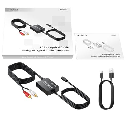 PROZOR Analog to Digital Audio Converter, RCA to Optical Audio Converter, with Built-in RCA to Optical Cable, Analogue Signals into Digital Audio, for Turntable/CD/DVD to Soundbar (Not Reversible) - style: RCA to Optical