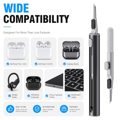 Hyashee Cleaner Kit for Airpods Pro 1 2 3 Multi-Function Cleaning Pen with Soft Brush Flocking Sponge for Bluetooth Earphones Case Cleaning Tools Black - color: Black