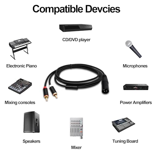 XLR to 2 RCA Y Splitter Cable Patch Audio Connector Adapter 2M | Dual RCA Phono Male Plugs to XLR 3 Pin Male,for Microphone Amplifier Mixer Instruments - style: Male