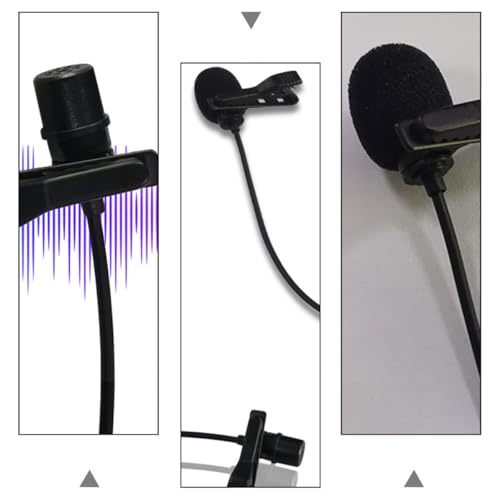 Lapel Clip Microphone Kit with Clip-On Mic, 2M Long Wire Recording Microphone Set, ABS Plastic Collar Lavalier Mic for Interview and Hands-Free Use with PU Leather Pouch and 3.5Mm