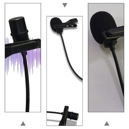 Lapel Clip Microphone Kit with Clip-On Mic, 2M Long Wire Recording Microphone Set, ABS Plastic Collar Lavalier Mic for Interview and Hands-Free Use with PU Leather Pouch and 3.5Mm