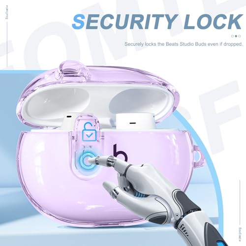for Beats Studio Buds/Studio Buds Plus Case Cover with Lock, Clear Purple | Protective Cover for New Beats Studio Buds + Wireless Earbuds Case with Keychain & Cleaner Kit (2021/2023) - color: Clear Purple+P