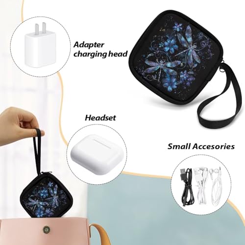 Portable Travel Headset Pouch Lightweight Headphone Storage Bag with A Smooth Zipper Hand Belt for Over-Ear Headphones/Gaming Headsets/Neckband Earbuds (Dragonfly Flower) - color: Dragonfly and Flower