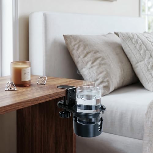 Desk Cup Holder Clamp, Anti-Spill Clip On Table Cup Holder Rotatable | Water Bottle Stand Drink Coffee Mug Storage, Office Accessories for Home and School (Black) - color: Black