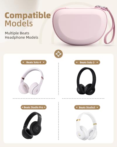 Hard Case for Beats Solo 4/Solo 3/Studio Pro/Studio3 On-Ear Headphones | Universal Portable Travel Organizer Bag, with Honeycomb Lid Protection - color: Pink