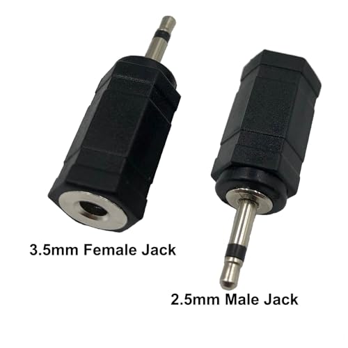 2.5mm Male Mono to 3.5mm Female Mono Adapter 2 Pack | for Microphone Headphones Speakers Mobile Devices, Black