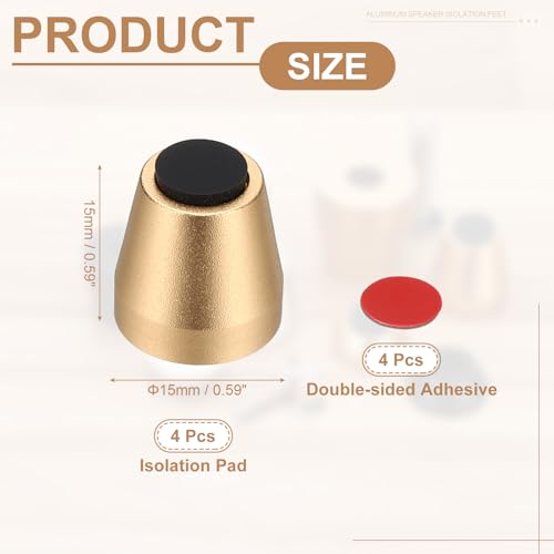 MECCANIXITY 4Pcs Speaker Isolation Pad Feet, 15x15mm Shockproof Aluminum Alloy Vibration Isolation Speaker Shock Base Pad Cone Base with Double-Sided Adhesive for Audio Equipment, Gold - color: Gold, size: 15x15mm