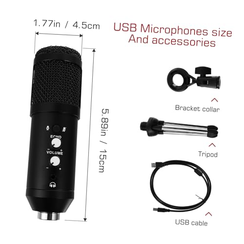 Cardioid USB Condenser Microphone with Tripod Stand and USB Cable Plug and Play Streaming Mic for Pc Laptop Adjustable Volume for Recording Broadcasting Video Conference