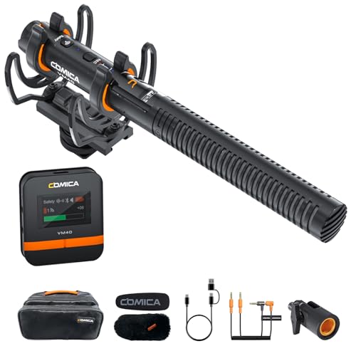 COMICA VM40 Wireless Shotgun Microphone with 48kHz/32-bit Float Recording | Wired & Wireless Modes, 32GB File Storage, 32H Working, 656ft Range, for Canon, Nikon, Sony, Phone, Filming, Video Recording