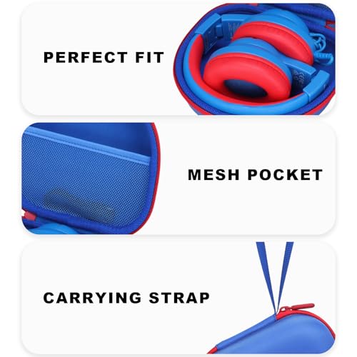 Kids Headphone Case for iClever/Acer/JBL, Blue Red(Case Only) | for iClever BTH12 HS19 BTH22 BTH20 BTH18 BTH26/JBL Junior 320 /MIDOLA/JoySpark/eKids Spiderman/ADOOPE/JLab Kids Headphones - color: Blue-Red