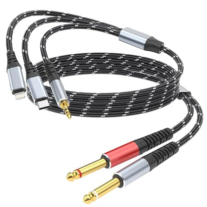 Lightning to Dual 6.35mm 1/4" TS Mono Stereo Y-Cable Splitter,3 in 1 to Dual 1/4-inch Audio Cable, Compatible with smartphones, computers, phones/Pads Amplifiers,speakers,headphones,mixing consoles - size: 6 ft, style: 3IN2 (Dual 6.35mm cable)