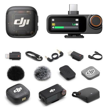 DJI Mic 3 (1 TX + 1 RX + Charging Case) + Lightning Adapter | Wireless Lavalier Mic for iPhone/Camera/Android, Adaptive Gain, Dual Band, 32-bit Float, 400m Transmission, 28h Use