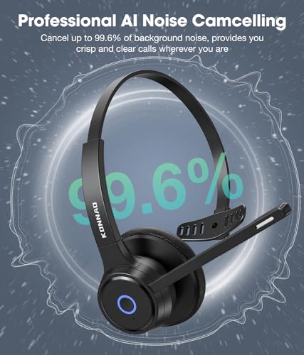 Bluetooth Headset with AI Noise Cancelling Microphone, V5.3 Wireless Headphones with USB Dongle, Charging Station, Microphone Mute Switch, Wireless Headsets for Work