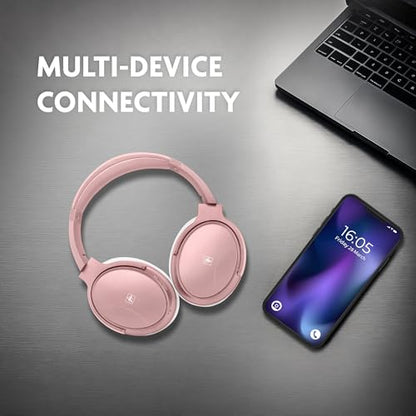 Fisher Pro Active Noise Cancelling Headphones,Over-Ear Headphones Wireless | Bluetooth 5.3, Microphone, Lightweight Comfortable Headset for Home, Travel, Rechargeable Workout Headphones, Deep Base - color: Rose Gold