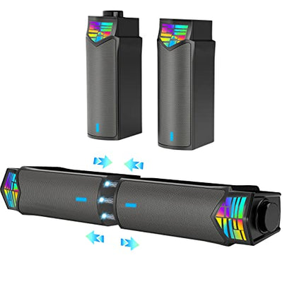 Smalody Gaming Speakers for PC, Computer Speakers for Desktop Monitor with Bluetooth, 2 in 1 Computer Speaker Soundbar, Can Be Split and Combined Freely | Versatile 2-in-1 gaming PC speaker that splits into dual towers or combines into a soundbar. Feature