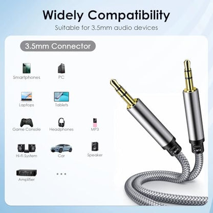 3.5mm Audio Aux Cable - 2 Pack 1.5ft Nylon Braided Hi-Fi Stereo Audio TRS Cable for Car Home Stereos, Headphones, Speakers, Laptops, Grey - color: Grey, size: 1.5 Feet