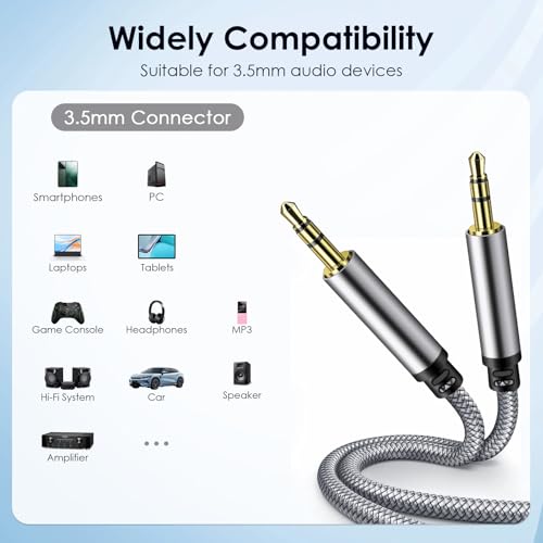 3.5mm Audio Aux Cable - 2 Pack 1.5ft Nylon Braided Hi-Fi Stereo Audio TRS Cable for Car Home Stereos, Headphones, Speakers, Laptops, Grey - color: Grey, size: 1.5 Feet