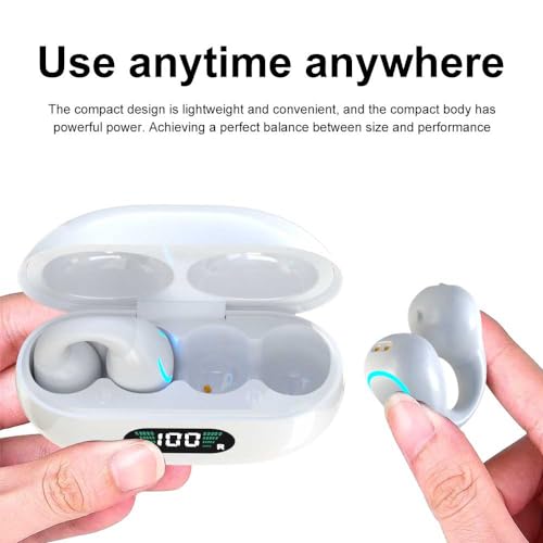 Obbug Clip-On Open Ear Headphones Wireless Bluetooth 5.3 Earbuds with Earhooks 80 Hours Playtime with Charging Case,IPX4 Waterproof Earphones for Running, Walking, Workout (White) - color: White