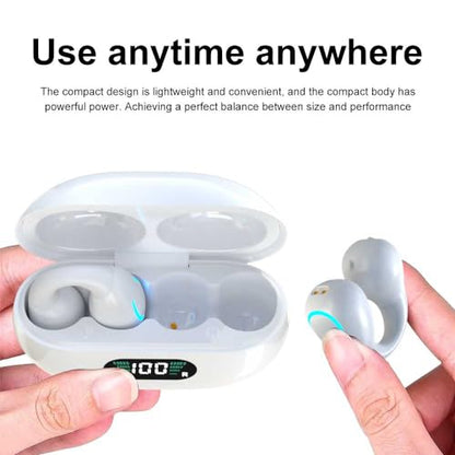 Obbug Clip-On Open Ear Headphones Wireless Bluetooth 5.3 Earbuds with Earhooks 80 Hours Playtime with Charging Case,IPX4 Waterproof Earphones for Running, Walking, Workout (White) - color: White