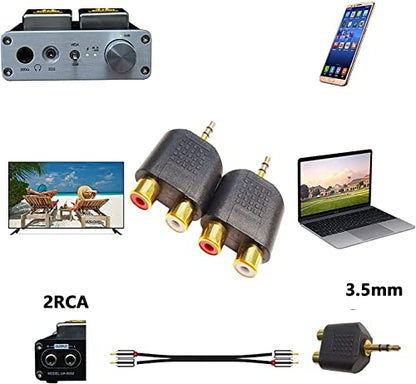 3.5mm Stereo to 2-RCA Splitter Audio Adapter Gold Plated 2pcs | 3.5mm TRS Male to Dual RCA Female Jack Y Plug Audio Converter
